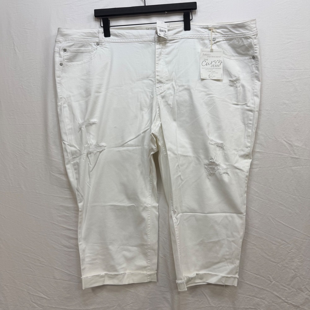 Cato Denim Est. 1946 White Curvy Girlfriend Crop Jeans Distressed Plus Size 28W
